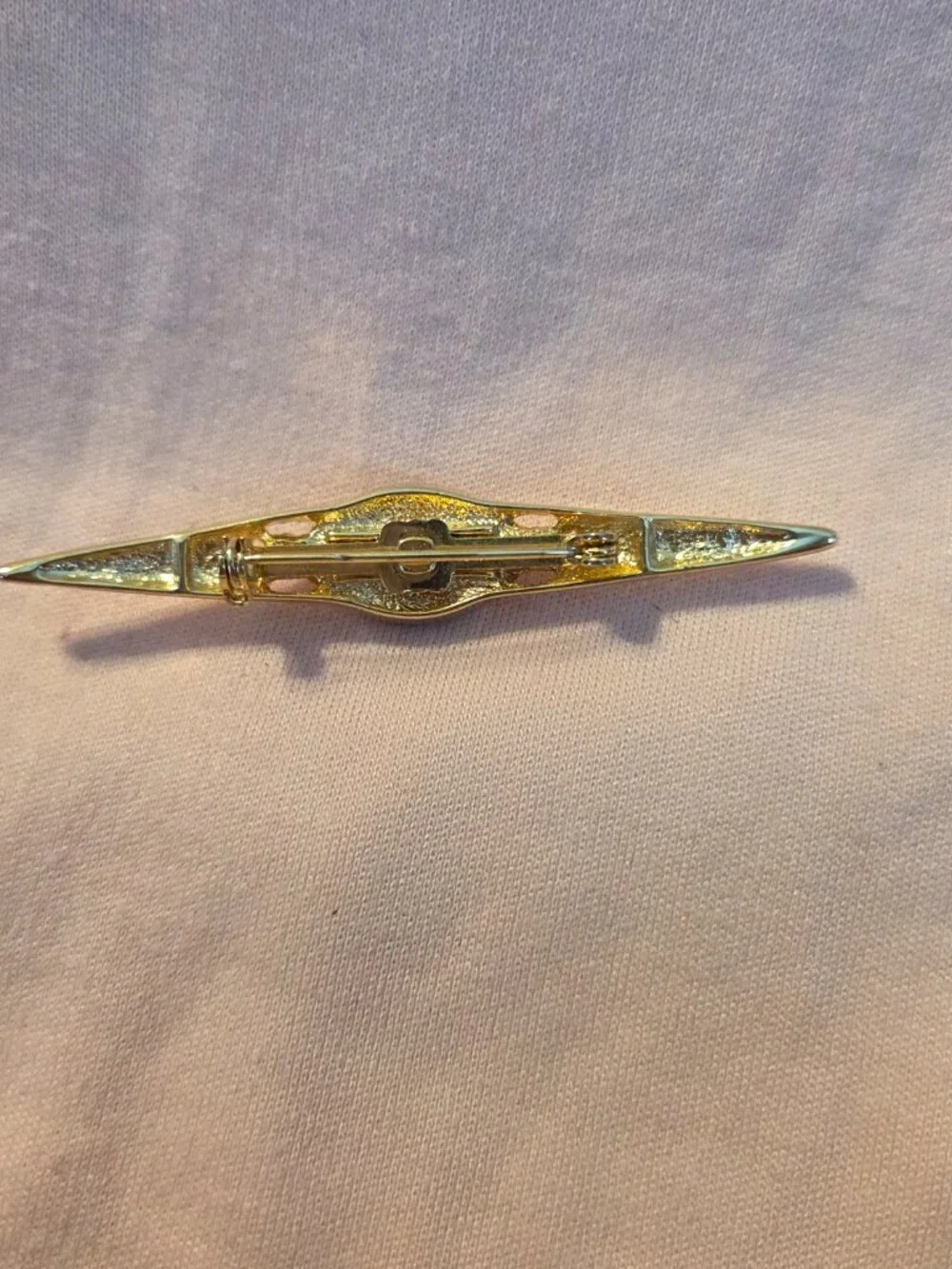 Vintage Gold-Tone Faux Pearl Bar Brooch | Retro Sleek Tapered Lapel Pin